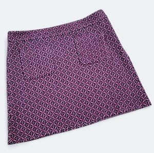 LOFT Geometric Pring Magenta Purple Skirt Size 14 Soft Stretch Pull On Casual